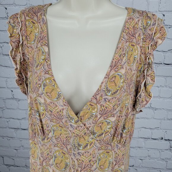 Anthropologie Multicolor Print Boho Stretch Short Sleeve Jumpsuit Jumper Medium - Picture 5 of 12